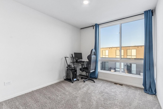 view of carpeted home office