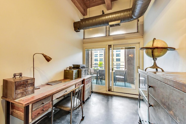 office with beam ceiling