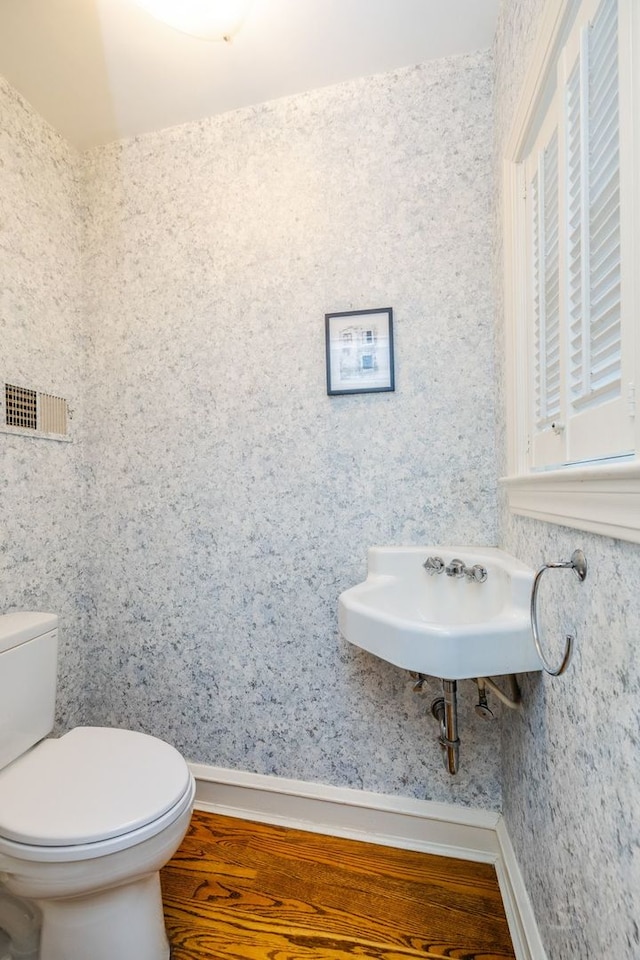 bathroom with wood-type flooring and toilet