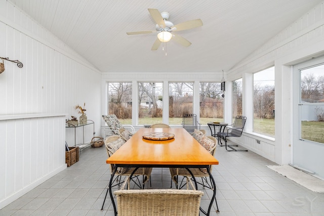 sunroom featuring ceiling fan