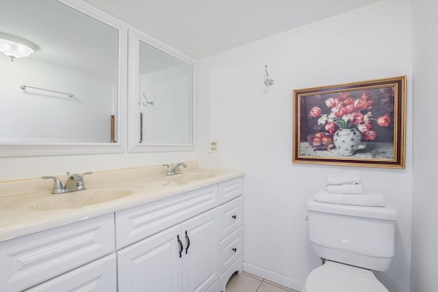 bathroom with tile patterned floors, toilet, and vanity