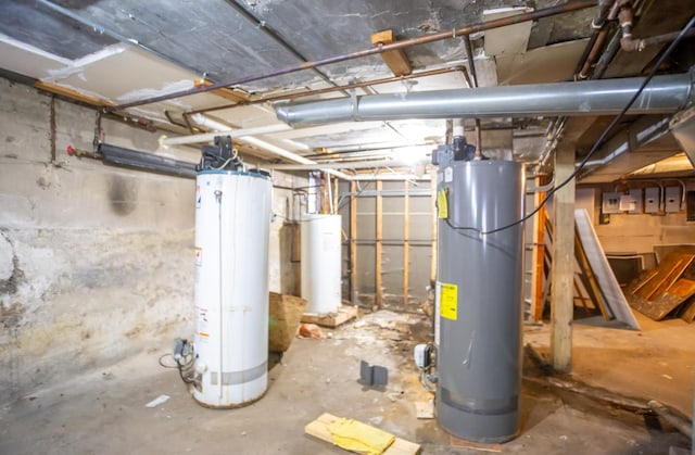 basement featuring water heater