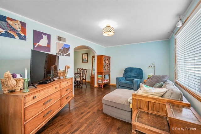 sitting room featuring dark hardwood / wood-style flooring