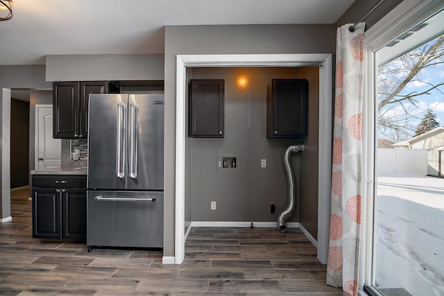 kitchen with dark wood-type flooring and high end refrigerator