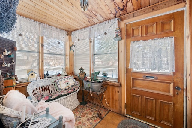 sunroom / solarium with wooden ceiling