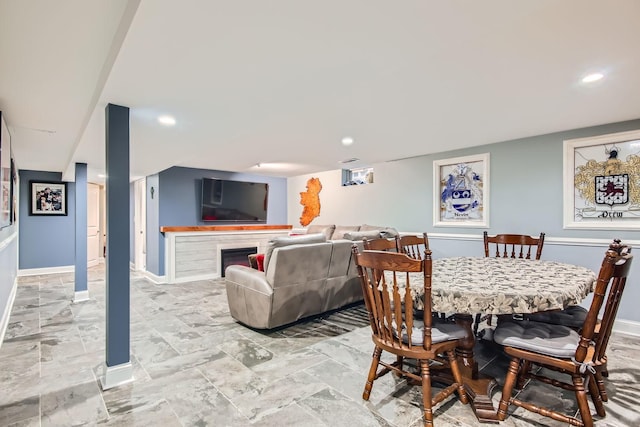 dining room with a fireplace