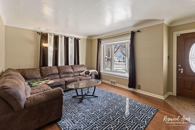 living room with wood-type flooring