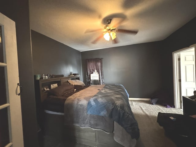 bedroom featuring carpet flooring and ceiling fan