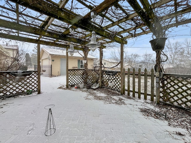 view of snow covered deck