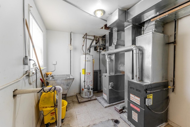 utility room with sink and gas water heater