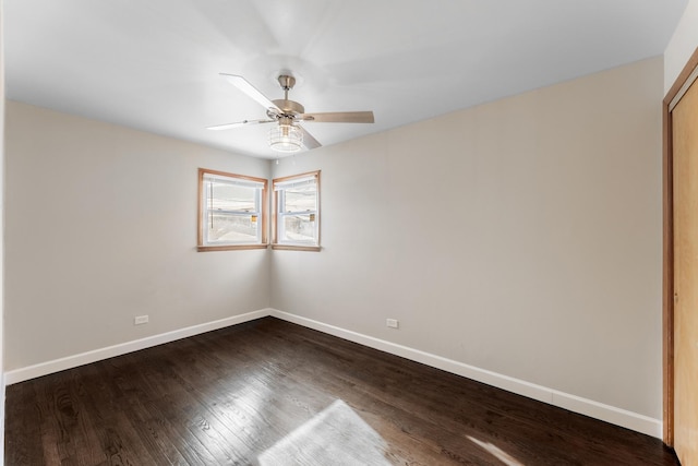 unfurnished room with hardwood / wood-style floors and ceiling fan