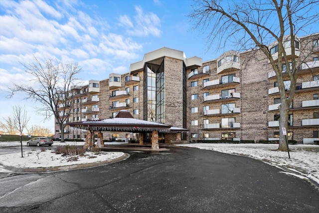 view of snow covered building