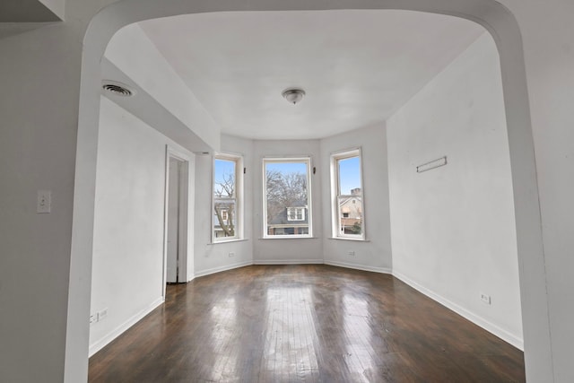 spare room with dark hardwood / wood-style floors