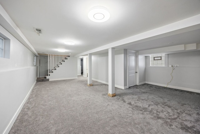 basement with carpet floors