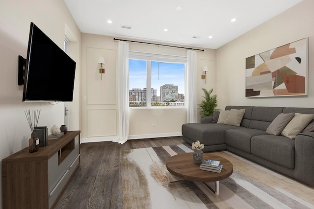 living room with hardwood / wood-style flooring