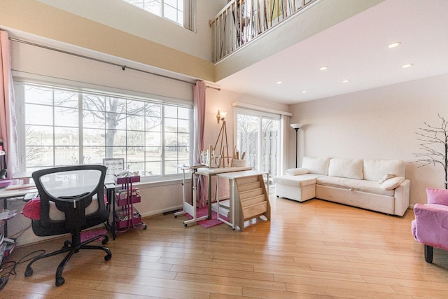 office space featuring light wood-type flooring