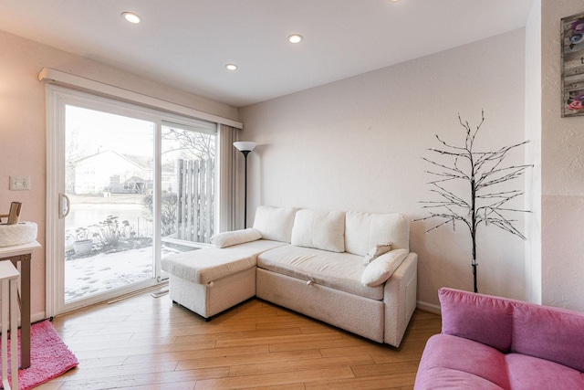 living room with light hardwood / wood-style floors