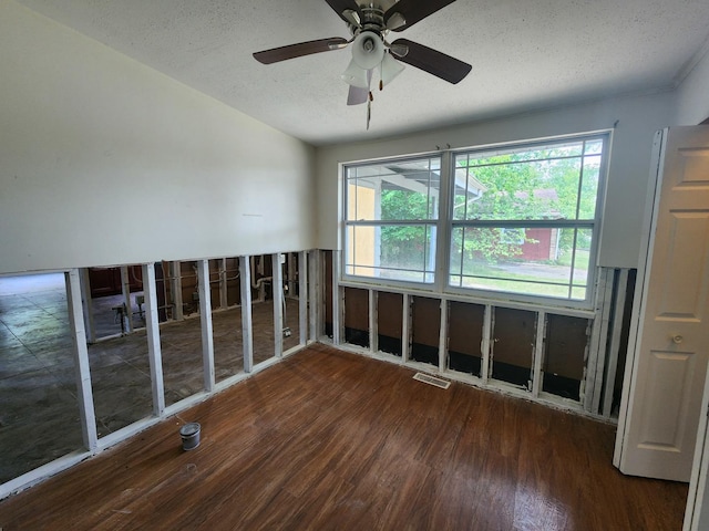 spare room featuring a healthy amount of sunlight, dark hardwood / wood-style floors, and a textured ceiling