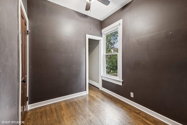 empty room featuring ceiling fan and wood-type flooring