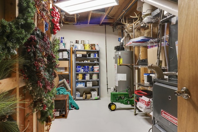 storage room featuring gas water heater