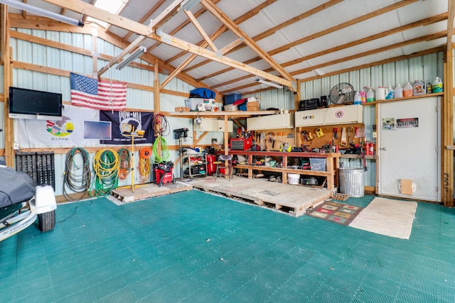 garage featuring a workshop area