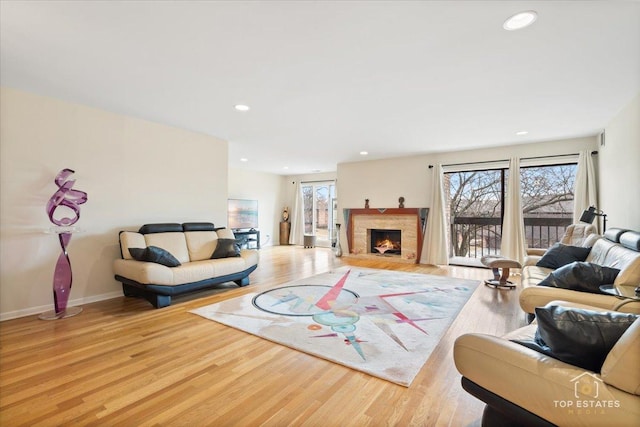 living room featuring a healthy amount of sunlight and light hardwood / wood-style floors