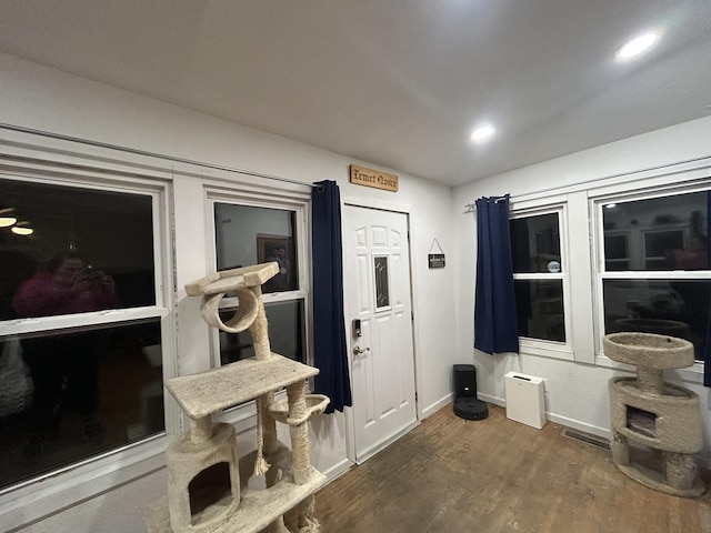 interior space with dark wood-type flooring