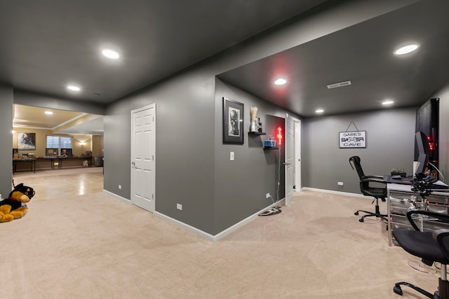 view of carpeted home office