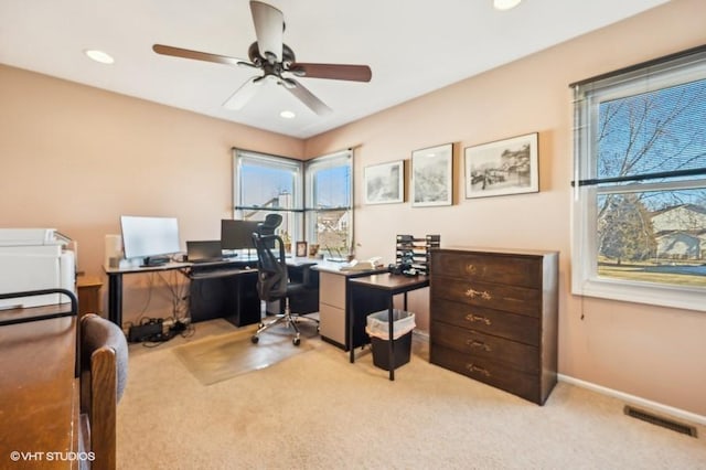 276 Stanton Dr, Buffalo Grove, IL 60089 - office featuring carpet flooring, ceiling fan, and recessed lighting