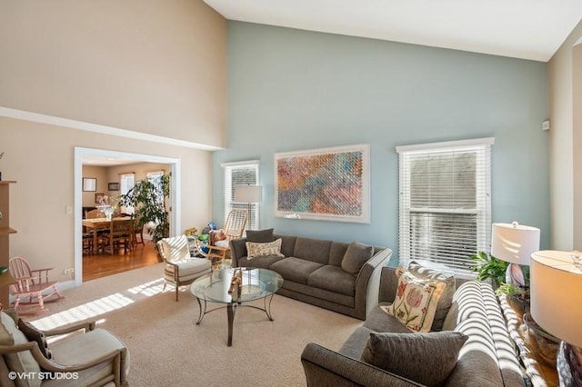 276 Stanton Dr, Buffalo Grove, IL 60089 - carpeted living area featuring high vaulted ceiling