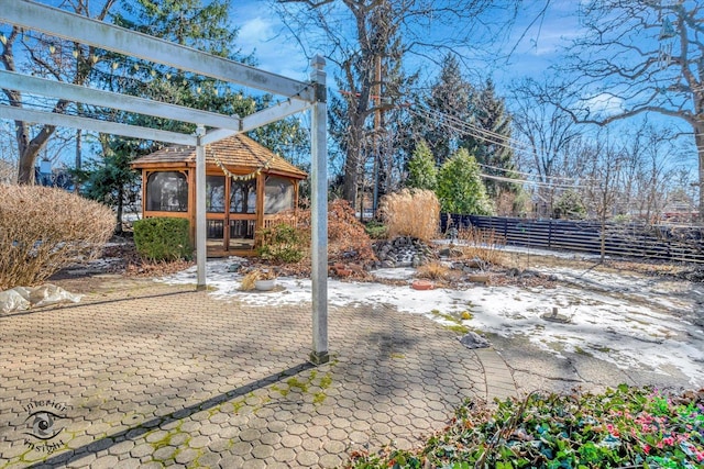 view of yard covered in snow