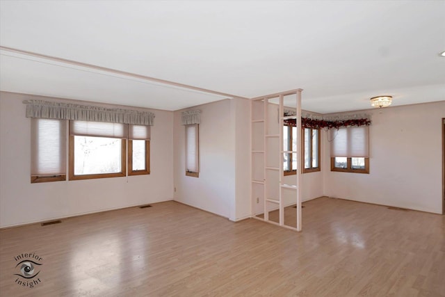 empty room with plenty of natural light and light hardwood / wood-style floors