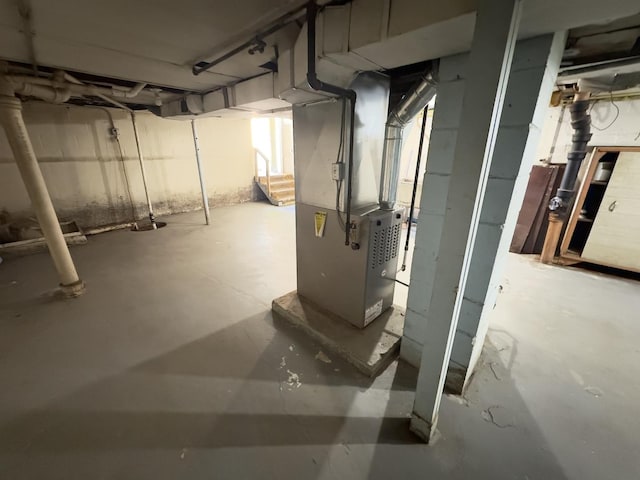 basement with heating unit