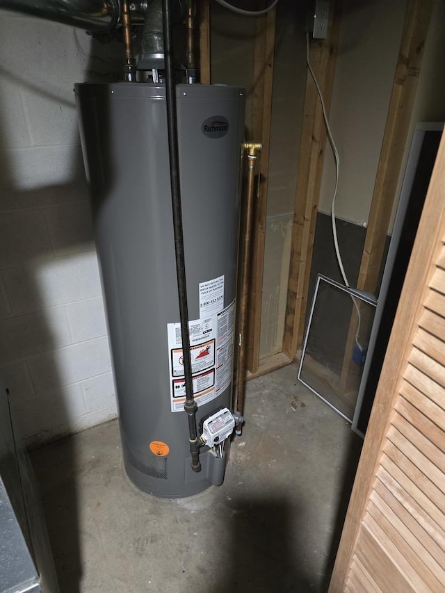 utility room featuring gas water heater