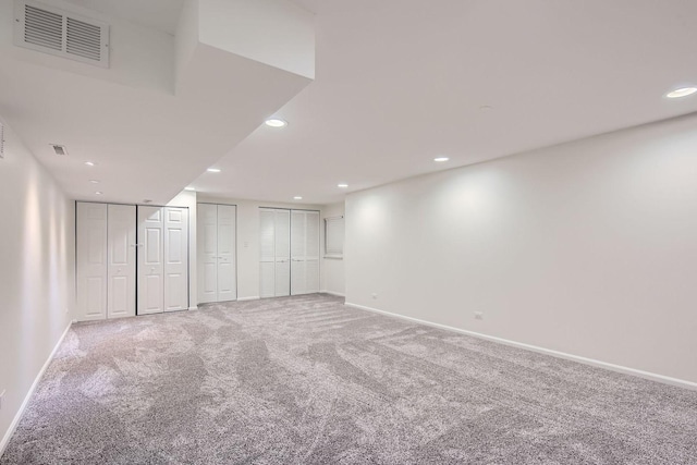 basement with carpet flooring