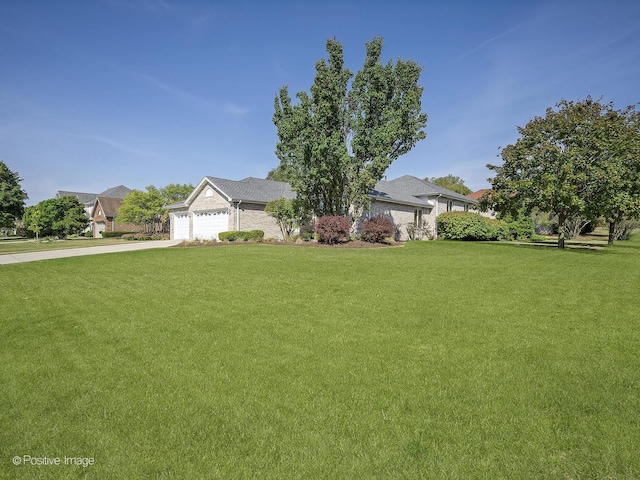 view of yard featuring a garage