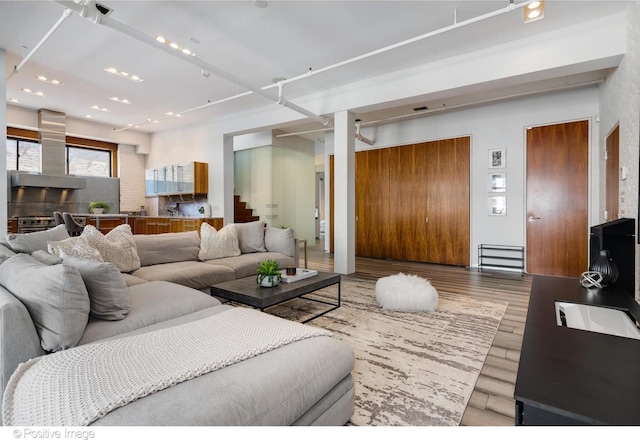 living room with hardwood / wood-style floors