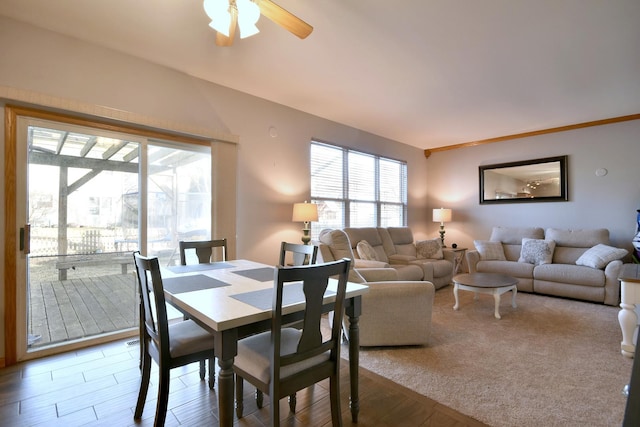 dining space with ceiling fan