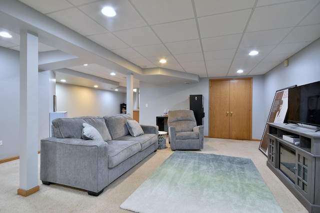 living room featuring light colored carpet