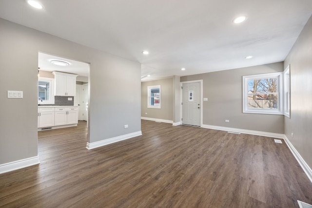 unfurnished living room with dark hardwood / wood-style floors