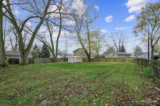 view of yard with a storage shed