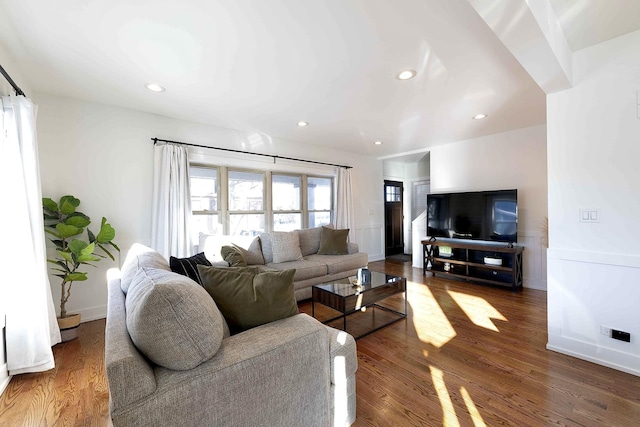 living room featuring dark hardwood / wood-style flooring