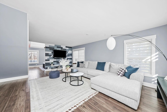 living room with hardwood / wood-style floors