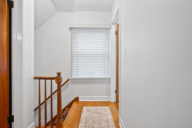 spacious closet featuring vaulted ceiling and light hardwood / wood-style flooring