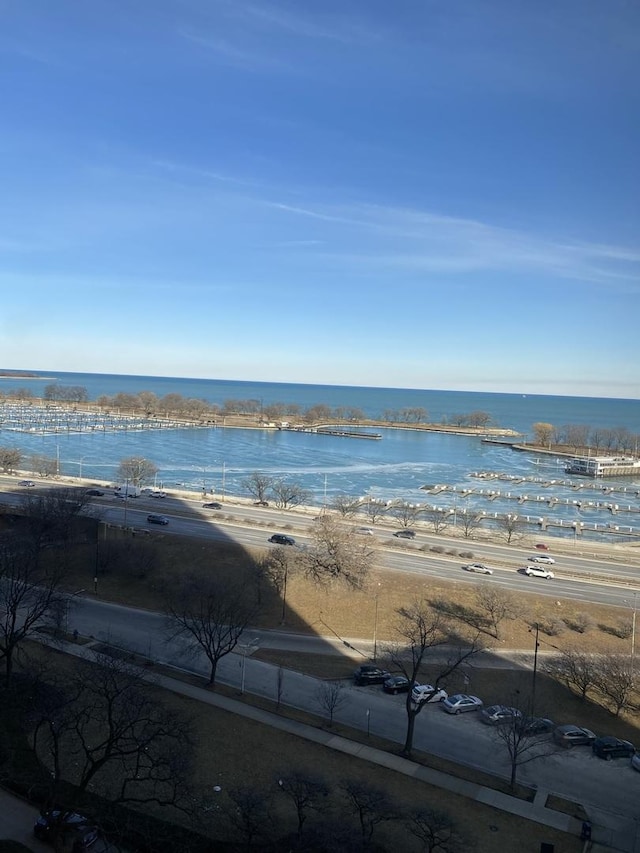 view of water feature with a view of the beach