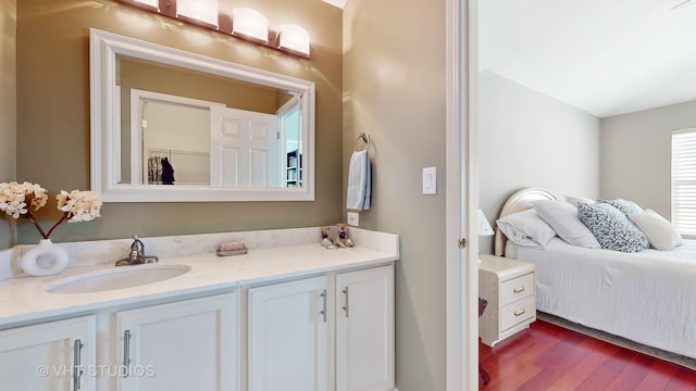 bathroom with hardwood / wood-style flooring and vanity