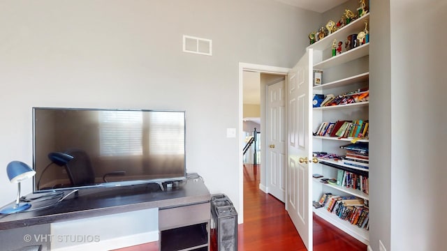 office area with dark hardwood / wood-style floors