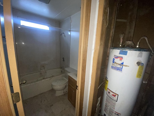 full bathroom with vanity, gas water heater, toilet, and shower / bath combination