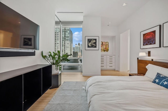 bedroom with light hardwood / wood-style floors