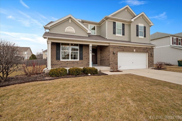 view of front property featuring a garage and a front yard